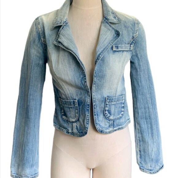 VTG London Jean Cropped Denim Blazer-Jacket Blue Stonewash XS #36K - Picture 2 of 9